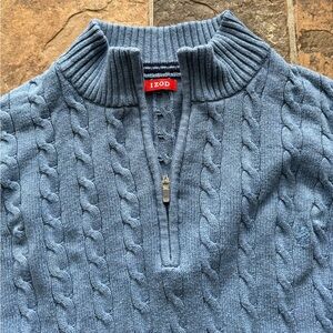 IZOD Men's Zip Up Cable Knit Sweater in Blue Men’s XL